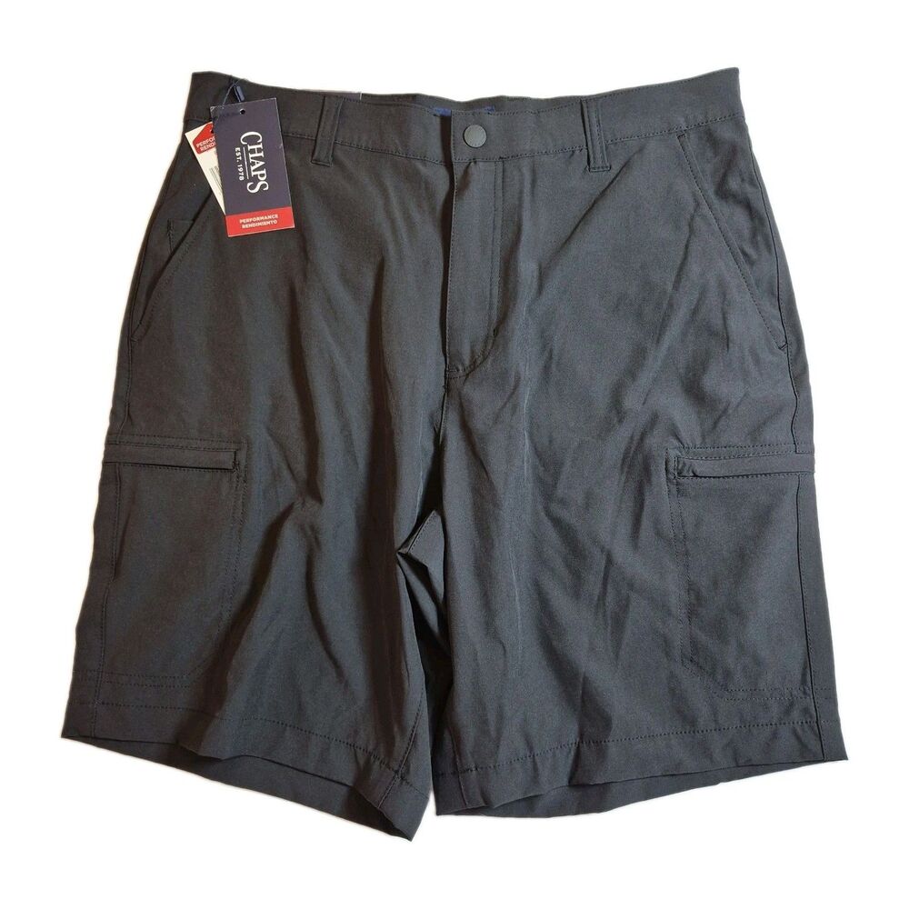 Chaps Men's Performance Shorts Size 32 Black 9” Inseam Zipper Pockets Stretch